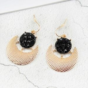 Black Rhinestone Crescent Earrings